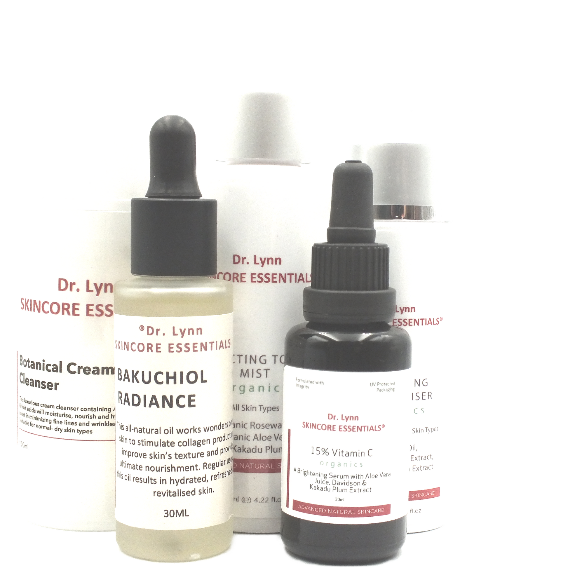 Dr Lynn Skincore Essentials moisturisers, serums, scrubs